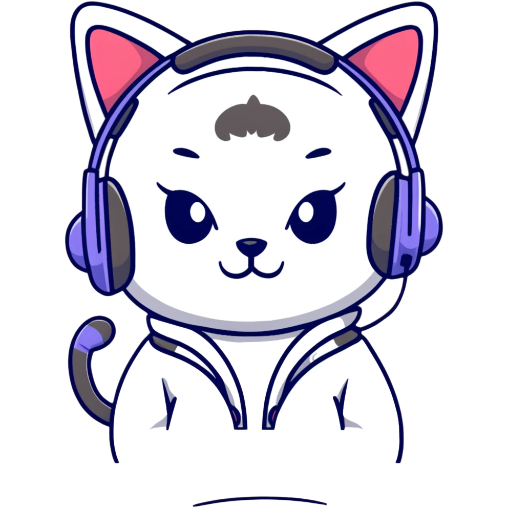 Cute anime style Japanese girl wearing colorful cat ear headphones emoji
