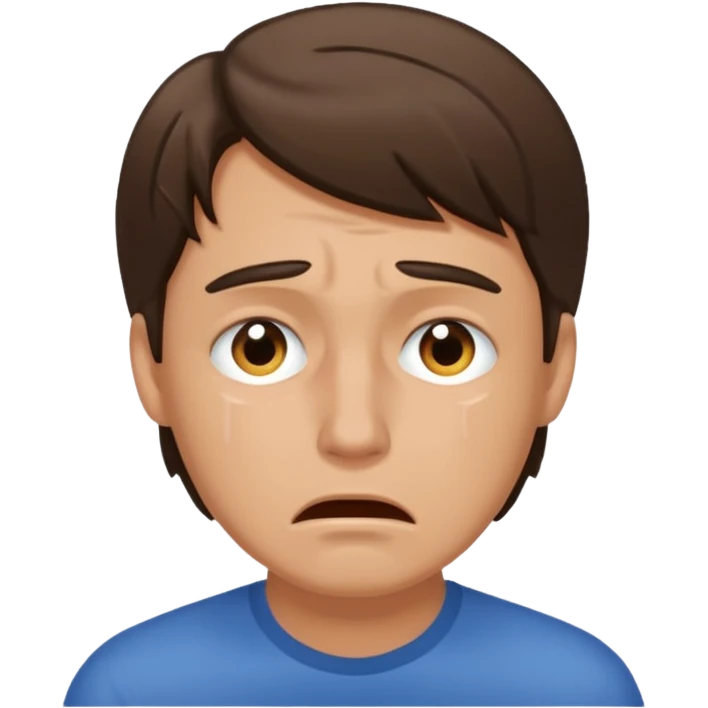 White tan, brunette,man crying.  emoji