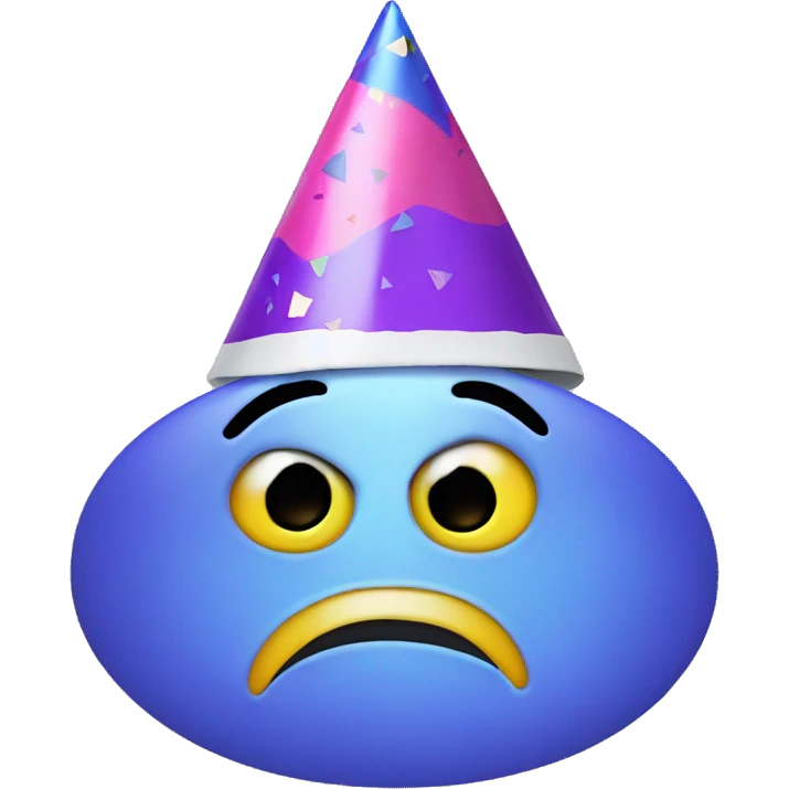 sad face with a party hat emoji