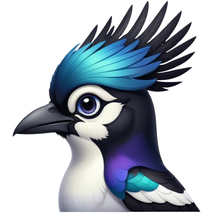 Cinematic Noble Magpie Portrait Emoji, Poised and sleek, with striking, iridescent black and white plumage, a sharp, inquisitive beak, and intense, observant eyes, Simplified yet sharp and sophisticated features, highly detailed, glowing with a soft, urban gleam, high shine, intelligent and graceful, stylized with an air of mischievous charm, focused and alert, soft glowing outline, capturing the essence of a watchful and confident magpie that appears ready to dart out of the screen with effortless authority! emoji