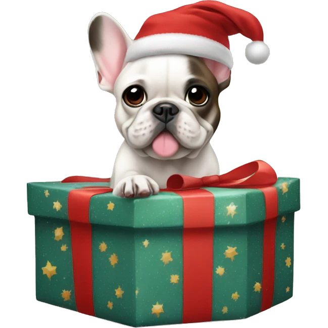 French bulldog in Christmas present emoji