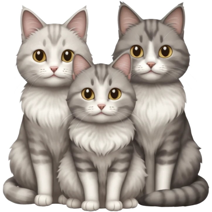 a very fluffy grey and white cat sitting with 2 other cats emoji