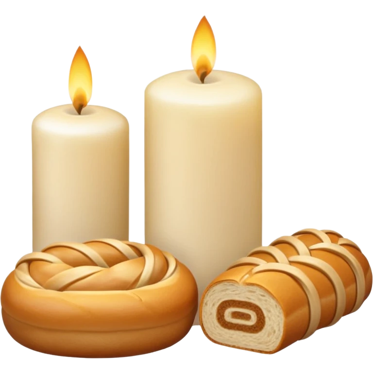 Shabbat two pale beige candles and hala bread  emoji