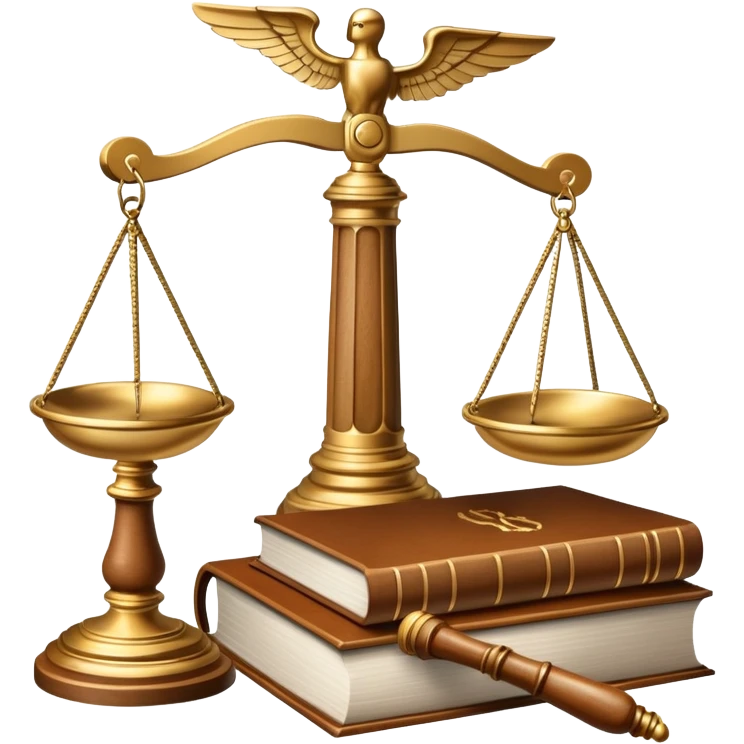 An icon featuring scales of justice, a gavel, and a legal book, symbolizing the study of law. The design includes courthouse pillars in the background, representing authority and legal systems. Transparent background highlights the principles of justice, order, and legal education. emoji