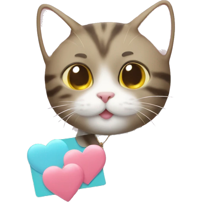 smiling cat holding kpop photocard with hearts around them  emoji