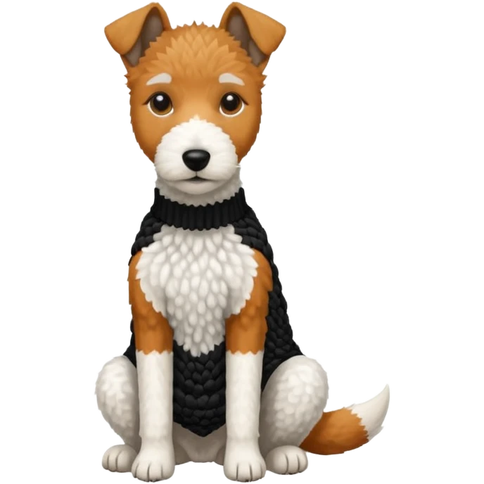 Fox terrier seduto in bianco e nero con vestitino in maglia emoji
