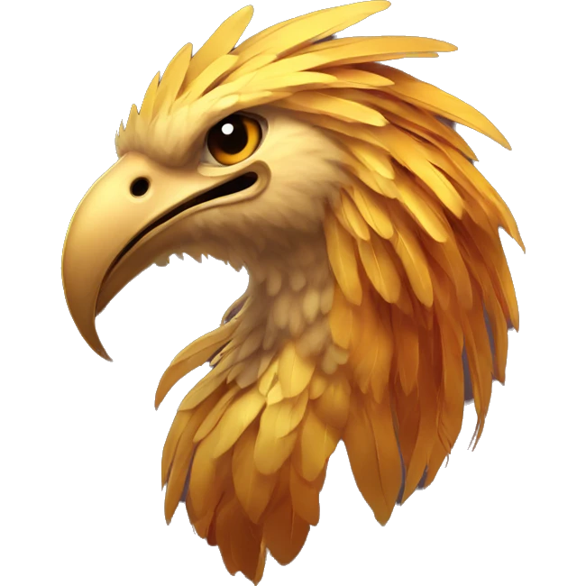 Phoenix head with golden feathers and a short beak emoji