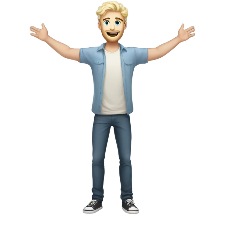full body raised arms light curl blonde 30yo man blue eyed pale skin emoji