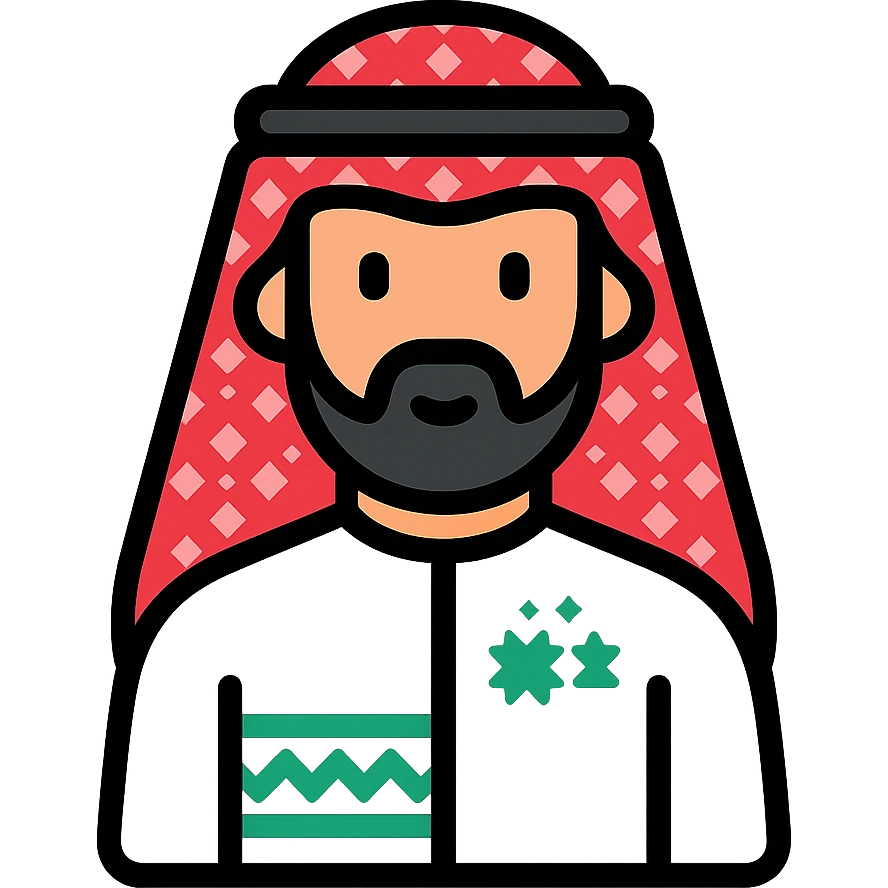 icon of Saudi culture showing a man in a thobe and shemagh with subtle cultural motifs, sleek modern style emoji