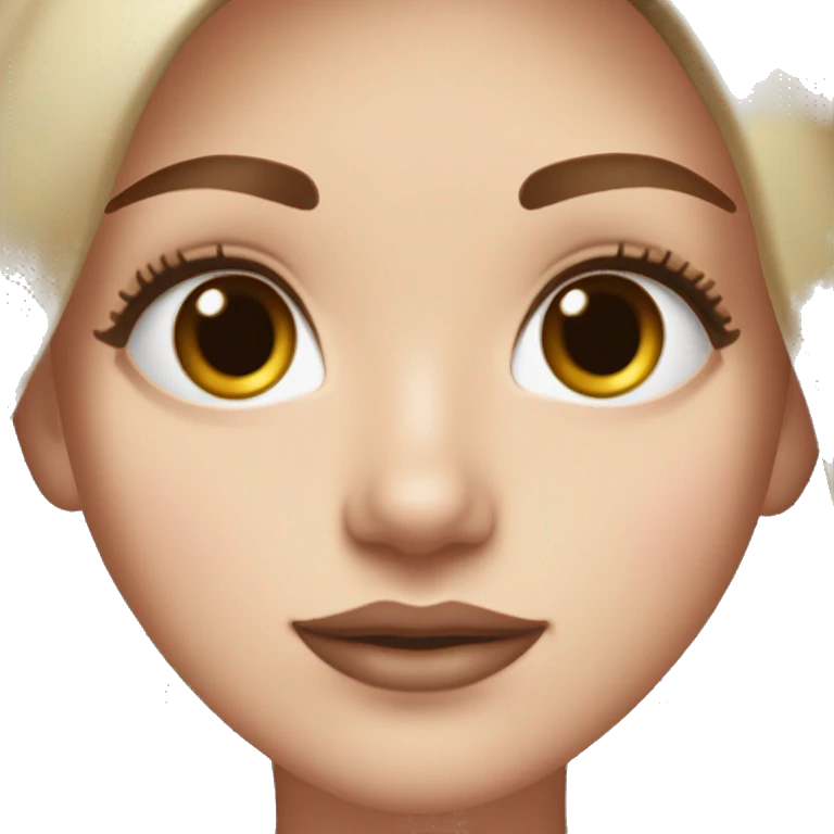 a white girl with dark brown milking brown straight hair middle part that’s short and ends the length on her shoulders with brown eyes and long eyelashes with lots of mascara on them and lipgloss on the lips plesse emoji