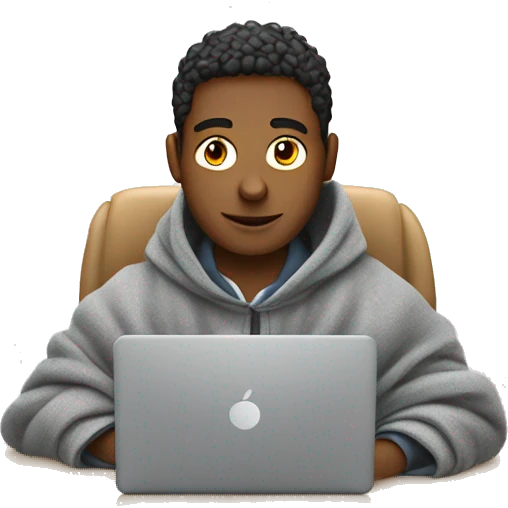 male student sitting at a school desk with a big blanket wrapped around shoulders working on chromebook emoji