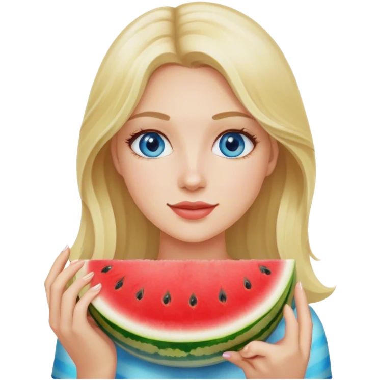 Blonde haired blue eyed woman holding watermelon slice emoji