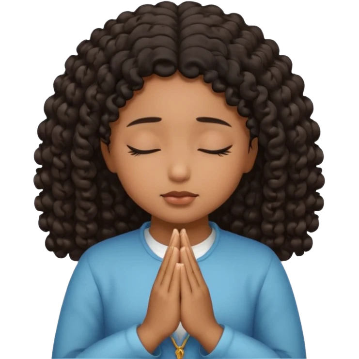 brown girl praying curls black hair and eyes closed emoji