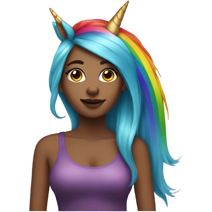Rainbow hair woman with animal ears and unicorn  emoji