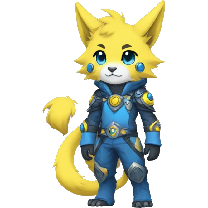 Anthro-Edgy-Cool-Blue-Yellow-Contrast-Colors-Fantasy-Fur-Sona-Chibi-Shiny-Fakémon-Hybrid full body emoji