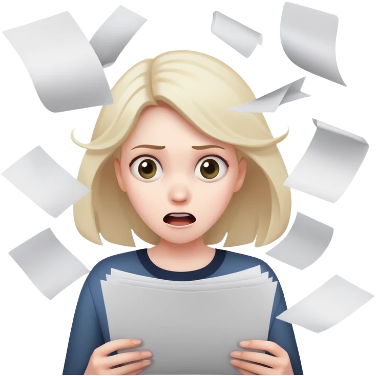 scared woman with flying papers around her emoji