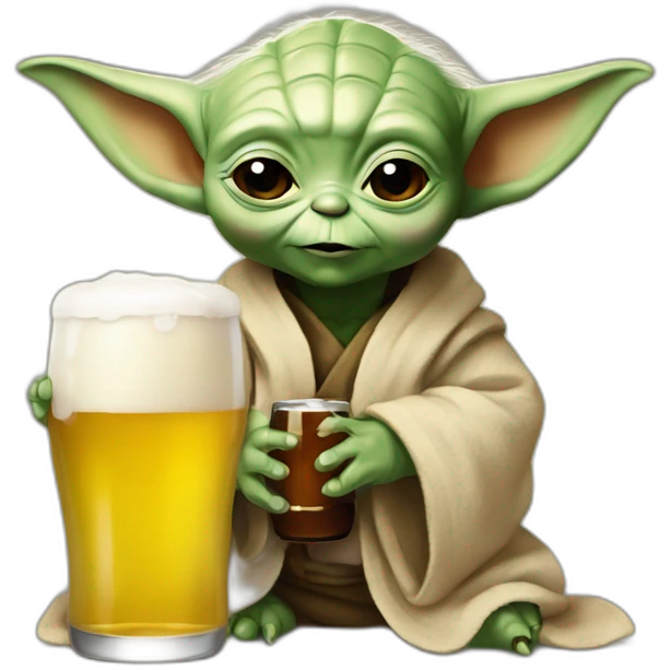 Bébé Yoda avec une bière emoji