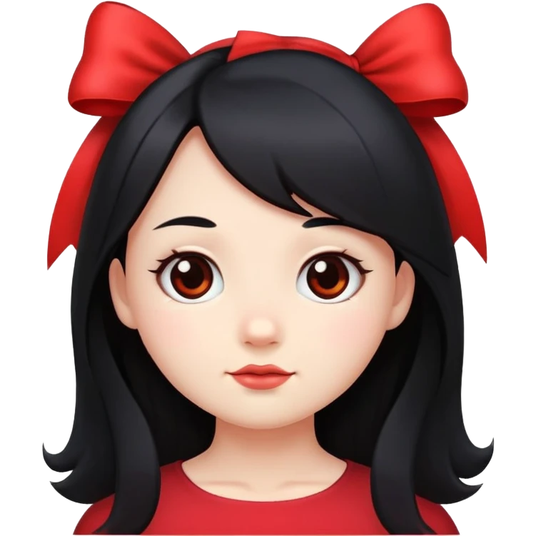 cute round face with long black hair and red bow on the side emoji