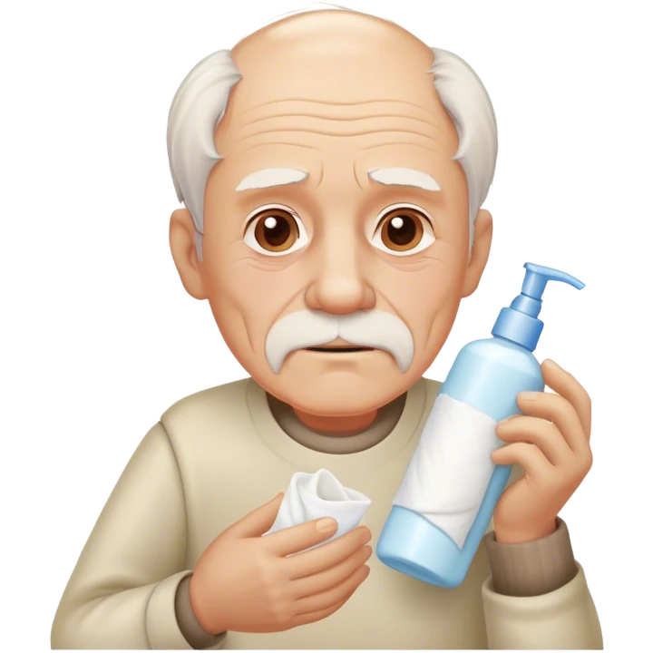 Old man with a bottle of lotion and tissues emoji