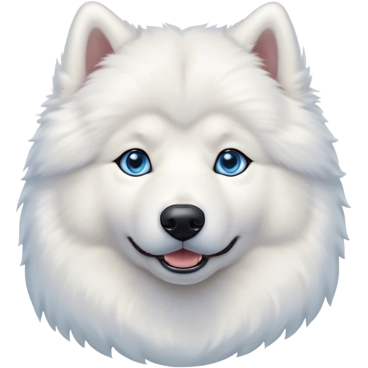 Cinematic Noble Samoyed Portrait Emoji, Poised and regal, with a majestic, sturdy build and a luxuriously fluffy pure white Fur, deep-set soulful blue eyes, Simplified yet sharp and sophisticated features, highly detailed, glowing with a soft, dignified glow, high shine, intelligent and gentle, stylized with an air of elegance, focused and attentive, soft glowing outline, capturing the essence of a watchful and confident companion, so majestic it feels as though it could bound out of the screen with effortless authority! emoji