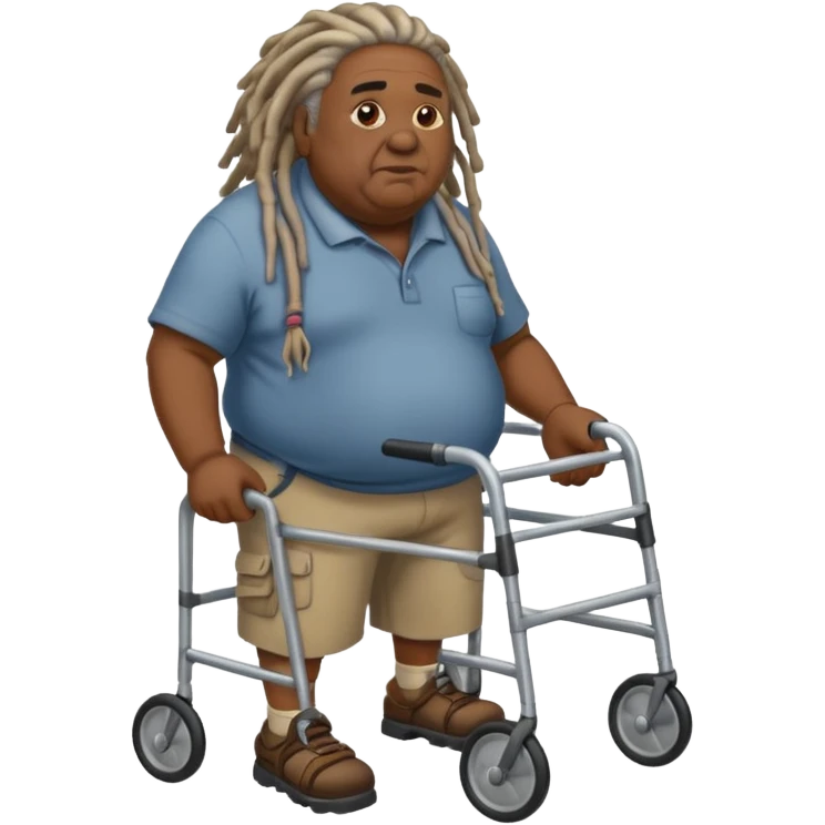 Old Fat black man with dreadlocks caring a walker  emoji