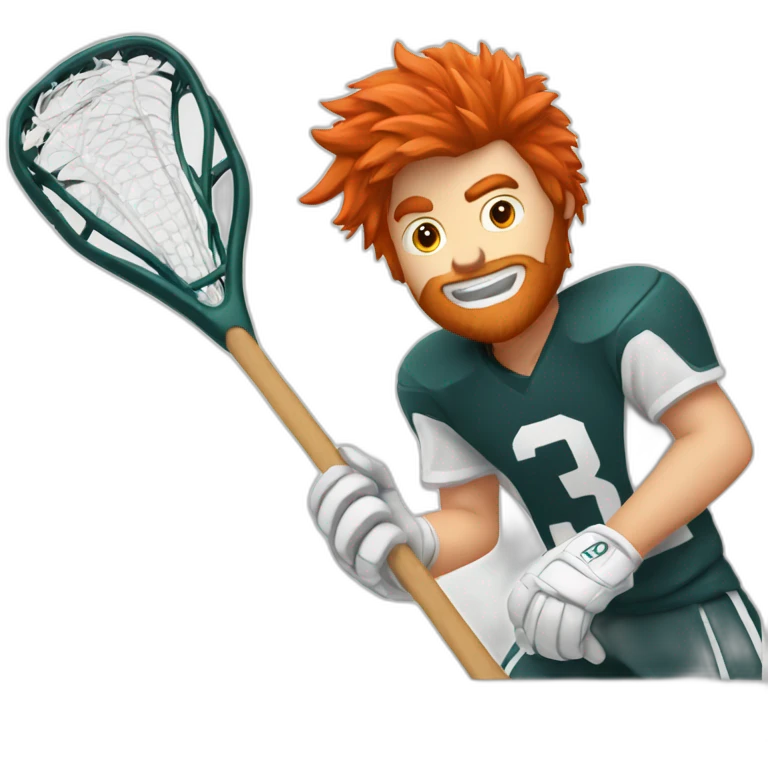 Lacrosse stick hold by a guy with red hairs emoji