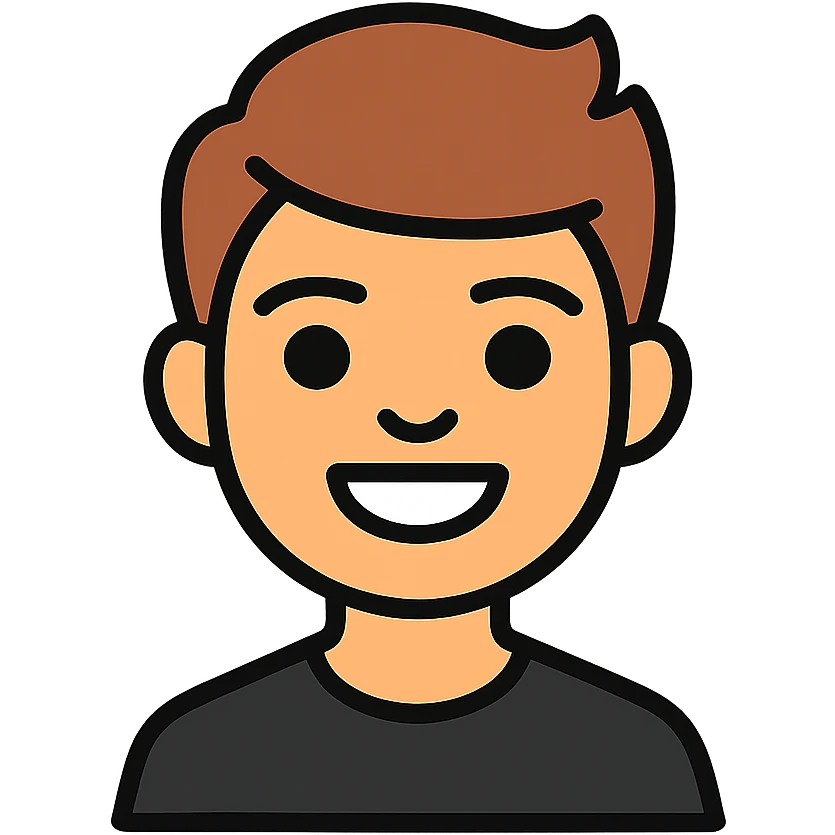 iOS memoji of a teen smiling, wearing black shirt emoji