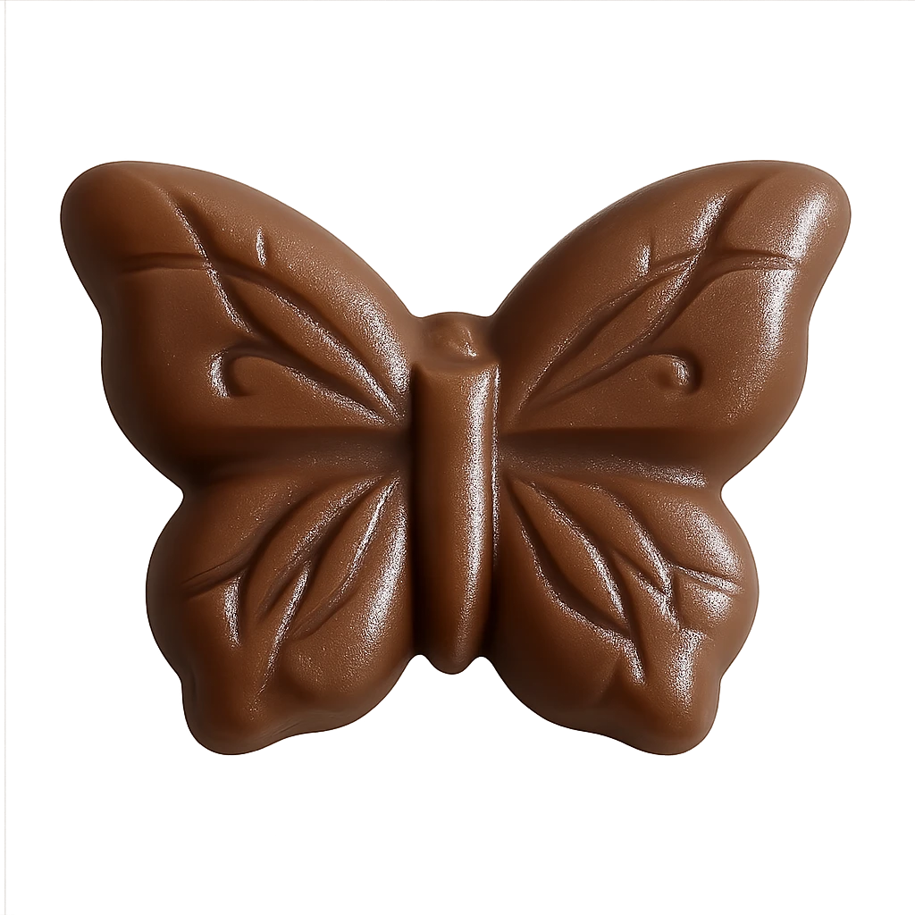Make the realistic butterfly-shaped candy brown in color, isolated on a transparent background with no visible background. Maintain the realistic style of the candy. emoji
