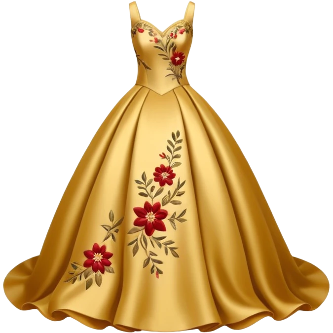 
A golden ball gown with embroidered floral details.




























 emoji