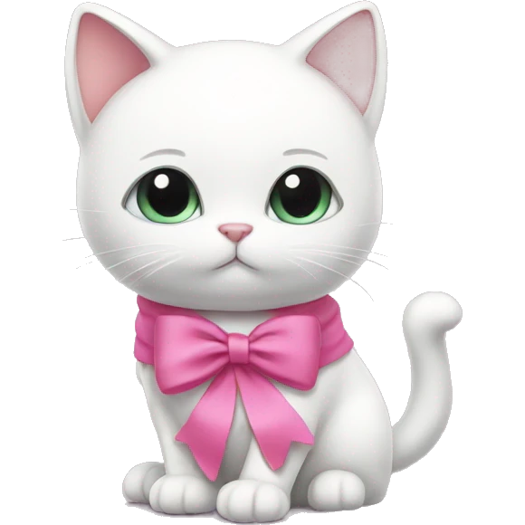 White cat with pink ribbon and pink dress emoji