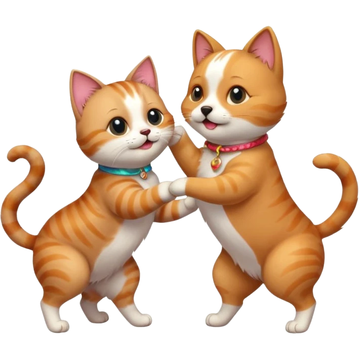 a cat and a dog doing a waltz, playful and expressive emoji