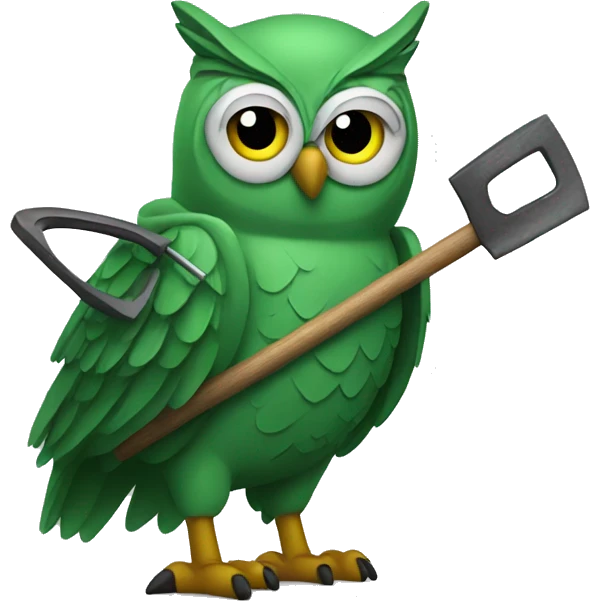 A green owl holding a crowbar emoji