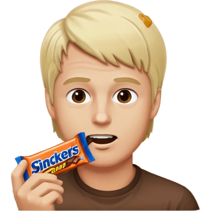 men with blond hairs eat a snickers emoji