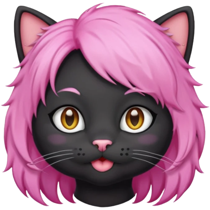 Black cat wearing a pink hair wig emoji