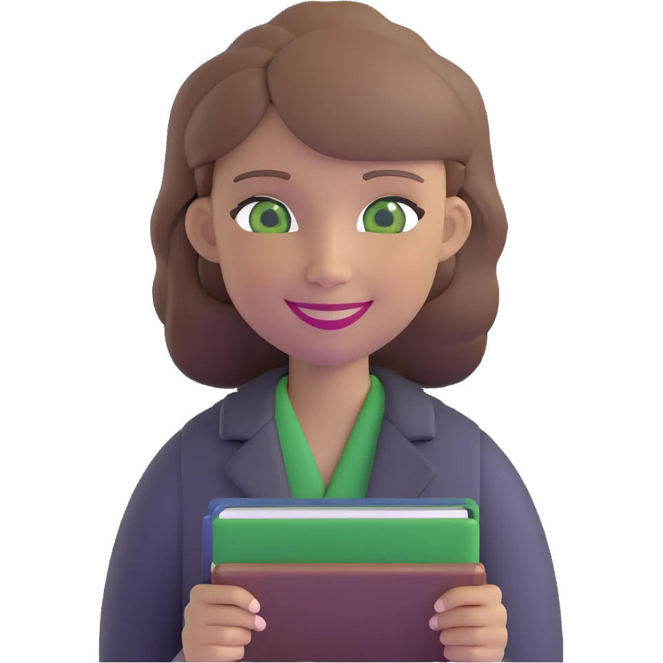 smiling teacher with light brown hair and green eyes emoji