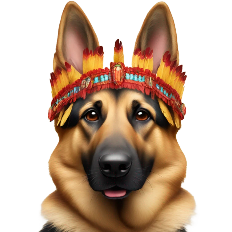 German shepherd wearing red Chief headdress  emoji