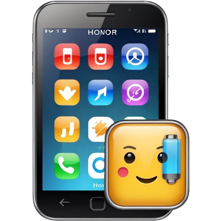 Honor phone with app icons, time, Wi-Fi and battery level emoji