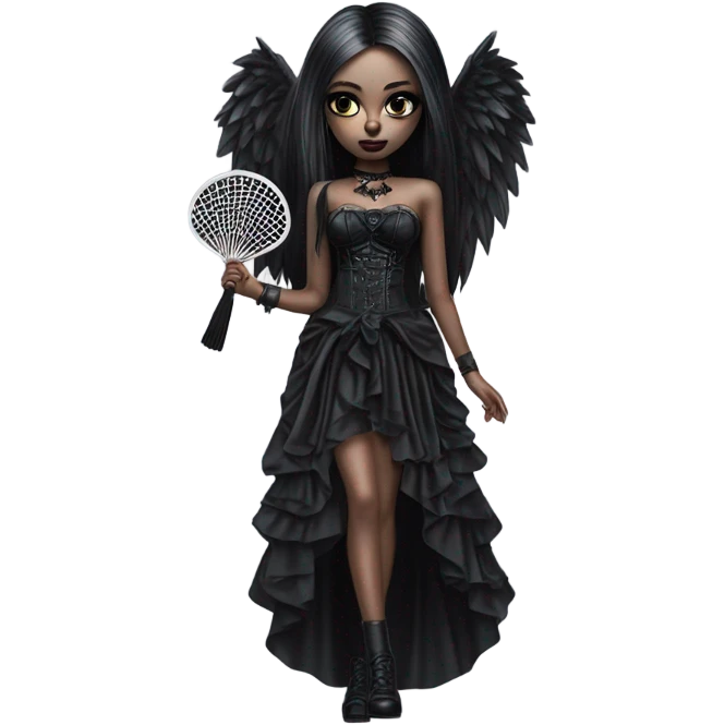 Hyper Realistic Goth victoria secret model holding a Goth style handheld fan emoji