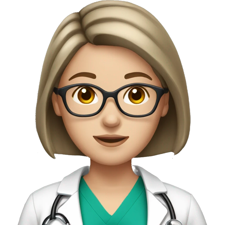 White girl with brunette short hair with stethoscope emoji