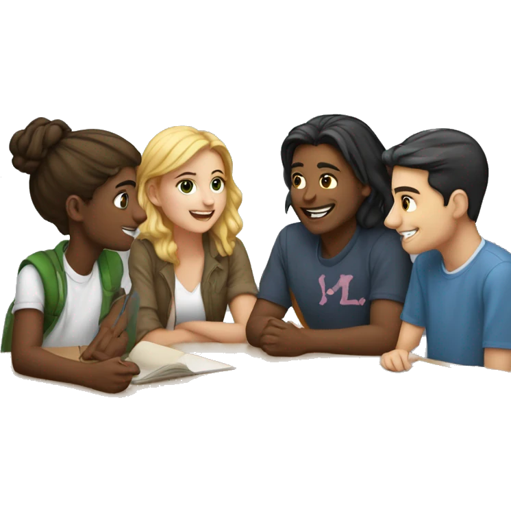 a group of 4 students discussing a to emoji