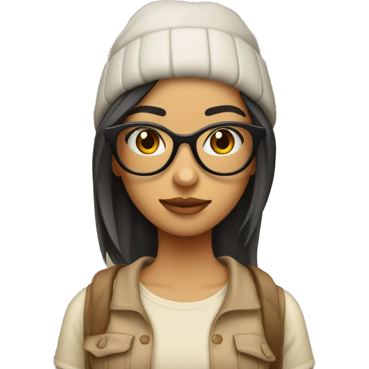 Chica joven con gafas con una polera beige emoji