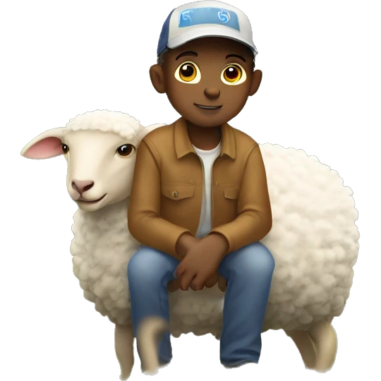 Boy outside on sheep ranch with ball cap on  emoji