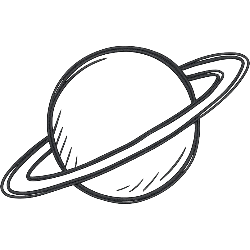 hand drawn planet with rings, silhouette, black emoji