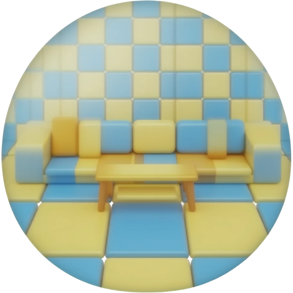 yellow blue Floor seating with cushions, transparent background inspired by barbie colour pallete emoji