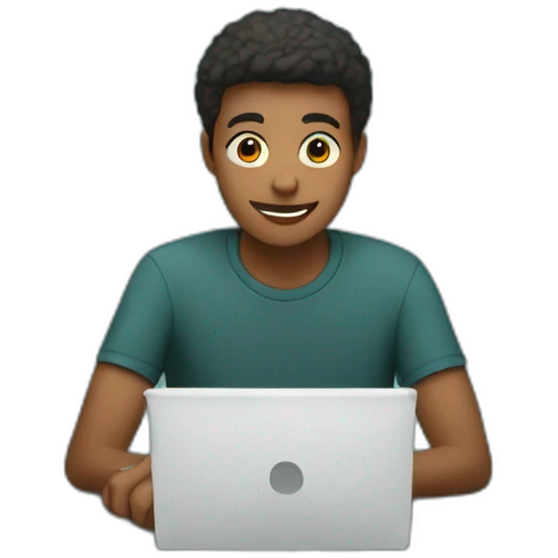A teenager in front of a computer with money around him emoji