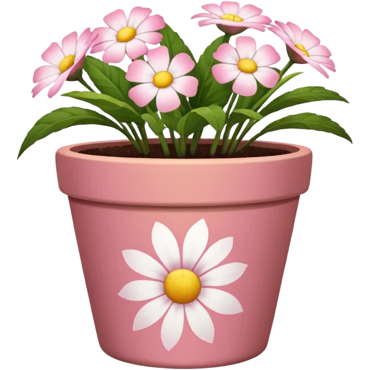 plant pot in terra cota with white and pink flowers print painted on the pot emoji