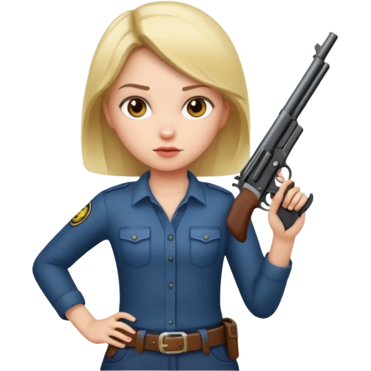 Creat a girl with a straight face holding a gun on her hip emoji