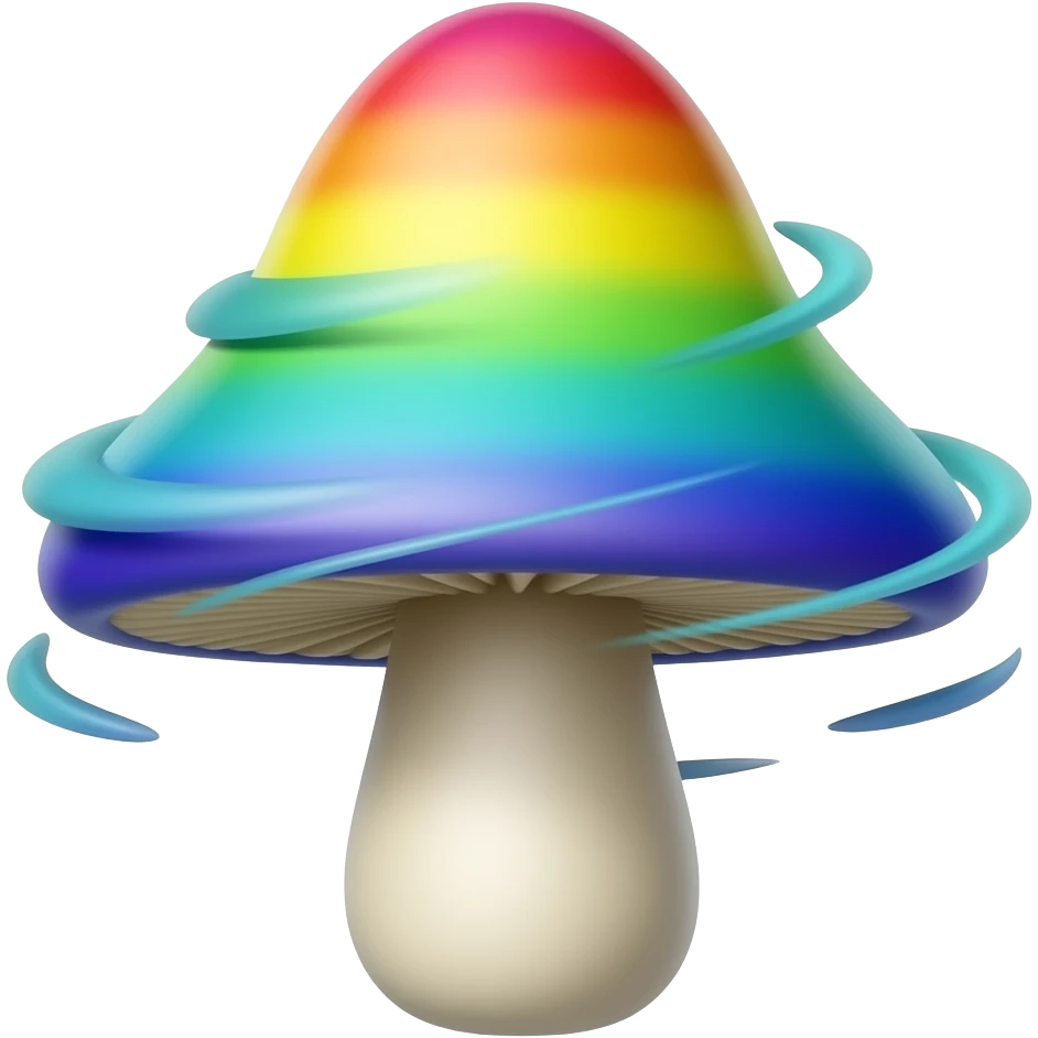 conic rainbow mushroom, add motion,  write #2 on the stem emoji