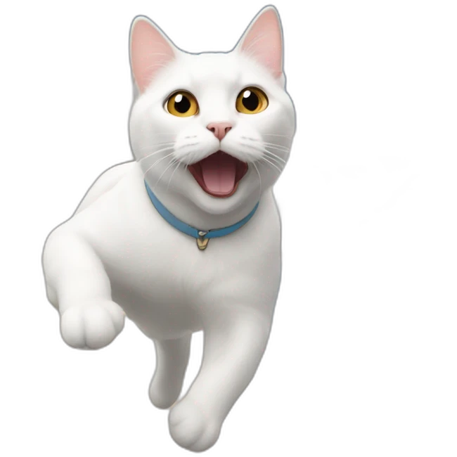 a white cat flying in the sky like superman emoji