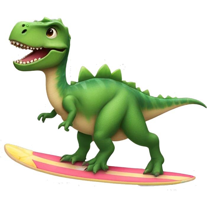 Dinosaur wearing a tutu riding a surfboard emoji